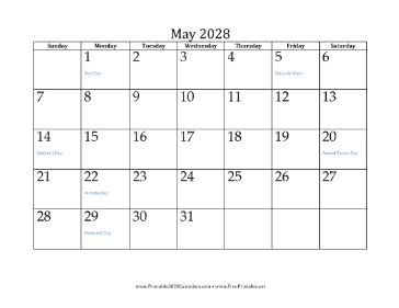 May 2028 Calendar Calendar