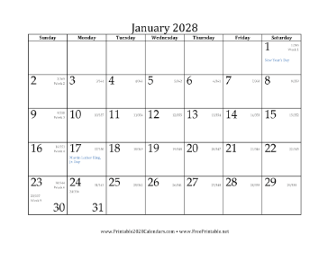 2028 365-1 Calendar