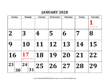 2028 Bold Print Calendar