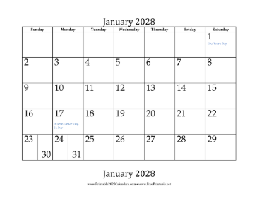 2028 Bottom Month Calendar