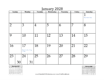 2028 Calendar Mini-Month Calendar