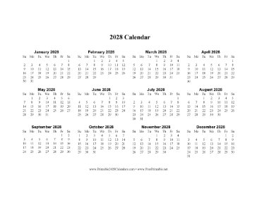 2028 Calendar One Page Horizontal Calendar