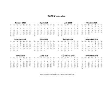 2028 Calendar One Page Horizontal Descending Calendar