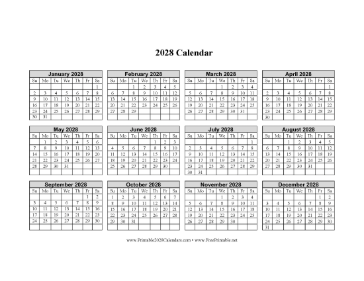 2028 Calendar One Page Horizontal Grid Calendar