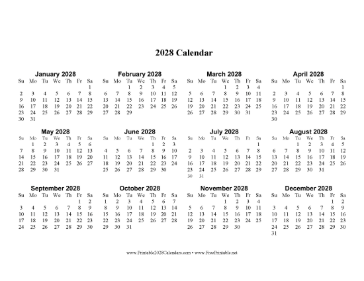 2028 Calendar One Page Large Horizontal Calendar