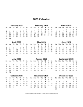 2028 Calendar One Page Large Vertical Calendar