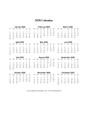 2028 Calendar One Page Vertical Calendar
