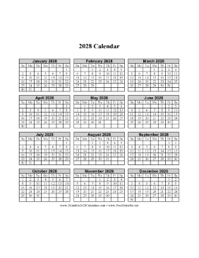 2028 Calendar One Page Vertical Grid Calendar