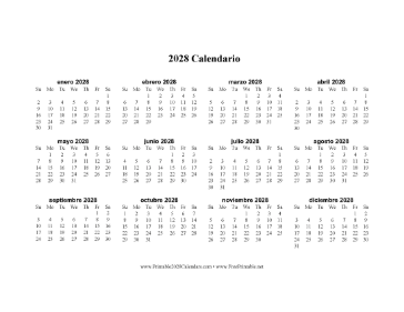 2028 Calendario en Una Pagina Horizontal Calendar