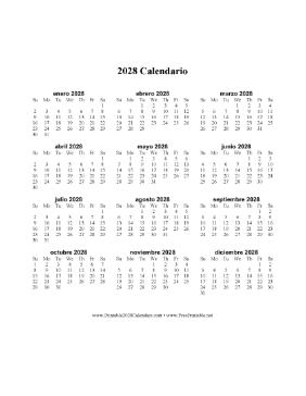 2028 Calendario en Una Pagina Vertical Calendar