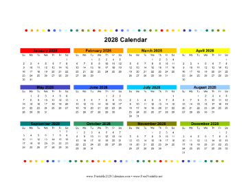 2028 Colorful Calendar Calendar