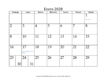 2028 en Espanol Calendar