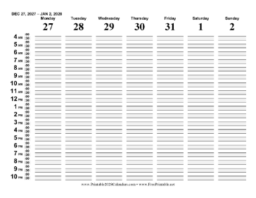 2028 Half-Hour Calendar Calendar
