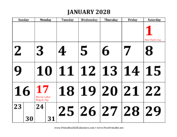 2028 Large Print Calendar