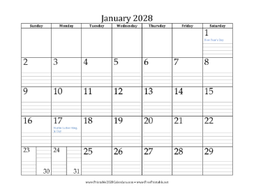 2028 Calendar with Lines Calendar
