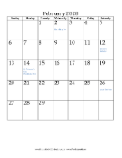 February 2028 Calendar (vertical) calendar