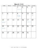 March 2028 Calendar (vertical) calendar