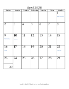 April 2028 Calendar (vertical) calendar