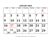 2028 Bold Print calendar