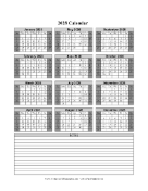 2028 Calendar One Page Vertical Grid Descending Shaded Weekends Notes calendar