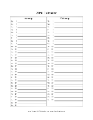 2028 Calendar Vertical List calendar