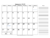 2028 Monthly Calendar with Notes Landscape calendar